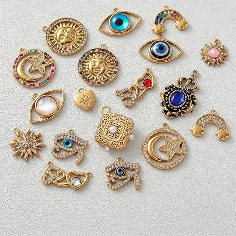Edelstahl Vergoldete Böser Blick Anhänger Strass Eingelegt Blaue Augen Charms Für DIY Halskette Armband Herstellung Zubehör Damen