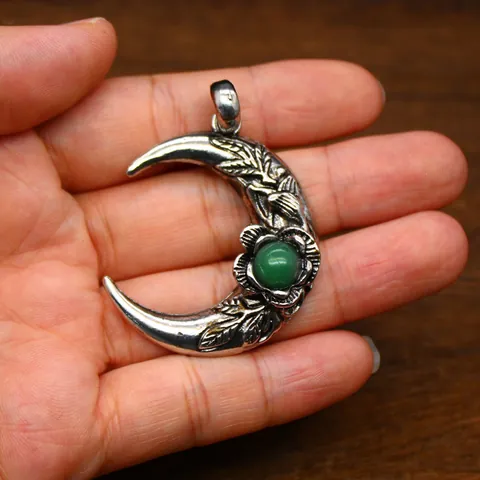 Vintage Sichelmond Anhänger Legierung Graviert Floral Blatt Edelstein Eingelegt Bohemian Punk Schmuck DIY Zubehör Bastelanhänger