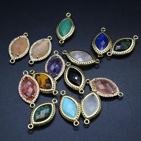 Connettore Pendente in Pietra Naturale Marquise in Rame con Micro Intarsi in Strass a Doppia Asoletta per Accessori Fai da Te Gioielli