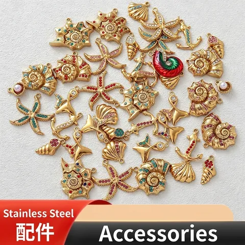 Vergoldeter Edelstahl Ozean Anhänger Mit Strass Seestern Conch Muschel Charms Für DIY Schmuckherstellung Damen Accessoires
