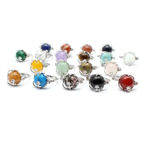 Natural Stone Open Ring For Women Adjustable Copper Micro Pave Crystal Flower Ring Amethyst Agate Quartz Bohemian Jewelry