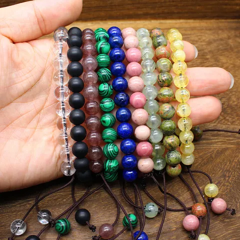 Natural Stone Beads Handmade Woven Bracelet For Women Adjustable Ethnic Style Charm Hand Chain Tiger Eye Obsidian Jewelry