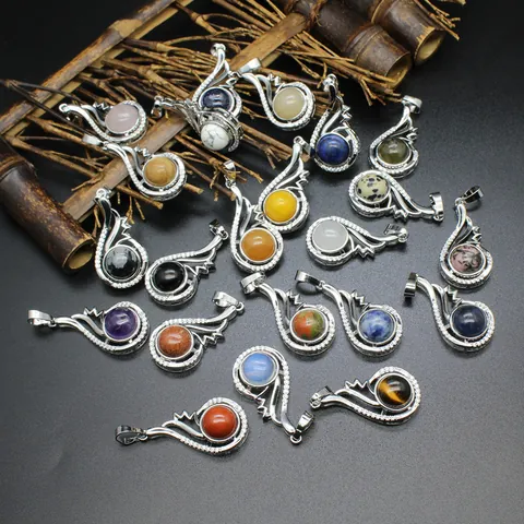 Vintage Natural Stone Crystal Pendant Necklace Alloy Rhinestone Water Drop Swan Necklace Jewelry For Women Dating Gift