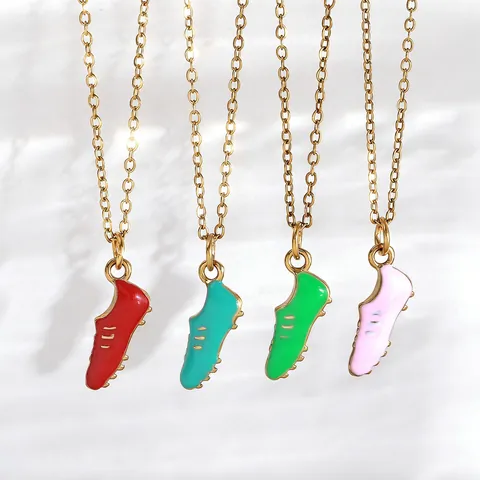 Stainless Steel Gold Plated Sporty Sneaker Pendant Necklace Enamel Oil Drip Soccer Shoe Charm Necklace For Men Women Jewelry