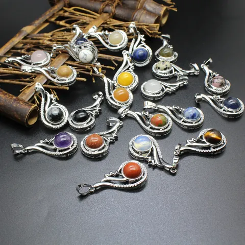 Vintage Natural Stone Crystal Pendant Necklace Alloy Rhinestone Water Drop Swan Necklace Jewelry For Women Dating Gift