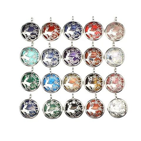 Fashion Christmas Deer Hollow Locket Pendant Necklace With Crystal Bead Stone Silver Plated Alloy Jewelry For Women Gift