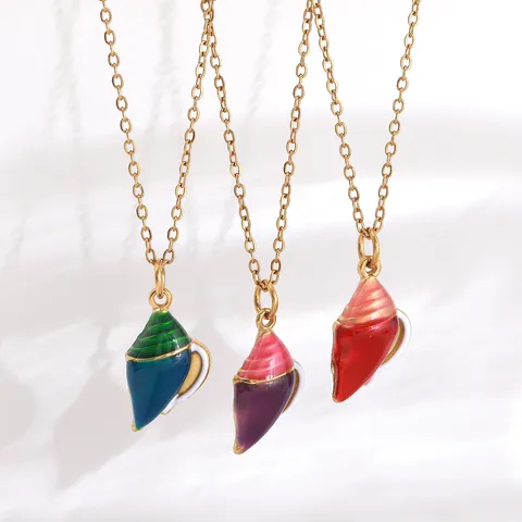 Ozean Serie Edelstahl Vergoldet Meerschnecke Emaille Anhänger Halskette Personalisierte Damen Schmuck Sommer Kette