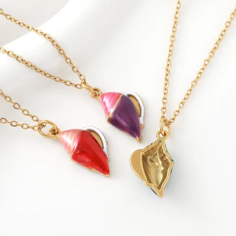 Ozean Serie Edelstahl Vergoldet Meerschnecke Emaille Anhänger Halskette Personalisierte Damen Schmuck Sommer Kette