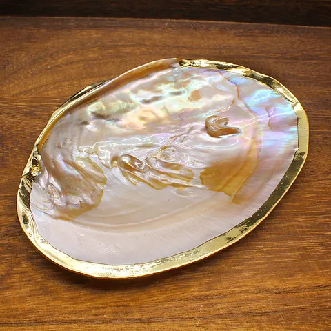 Natural Freshwater Pearl Shell Gilded Edge Decorative Tray Handmade Shell Jewelry Dish Ashtray Soap Holder Home Decor Ornament
