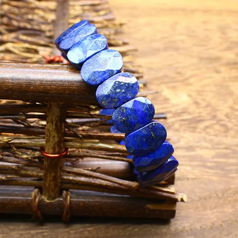 Natural Stone Crystal Rectangle Slab Bracelet Faceted Agate Quartz Beads Polished Geometric Stretch Strand Bangle For Women Men Everyday Jewelry