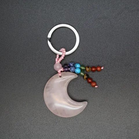 Naturstein Mond Schlüsselanhänger Heilkristall Anhänger Sieben Chakra Quasten Böhmen Mond Form Schlüsselring Taschenzubehör Damen Schmuck