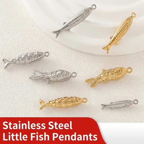 Colgantes de Pez de Acero Inoxidable Oro Plata Serie Marina Carpa Saury Charms para Collar Pulsera DIY Accesorios de Joyería