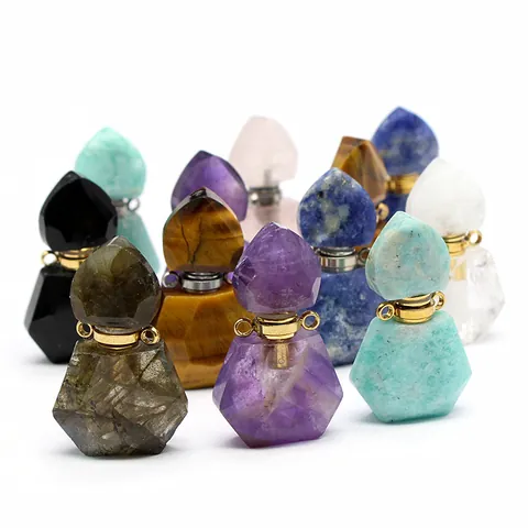 Naturstein Kristall Ätherisches Öl Flasche Anhänger Facettiert Amethyst Rosenquarz Parfümflasche Damen Halskette Schmuck