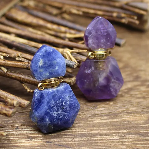 Naturstein Kristall Ätherisches Öl Flasche Anhänger Facettiert Amethyst Rosenquarz Parfümflasche Damen Halskette Schmuck