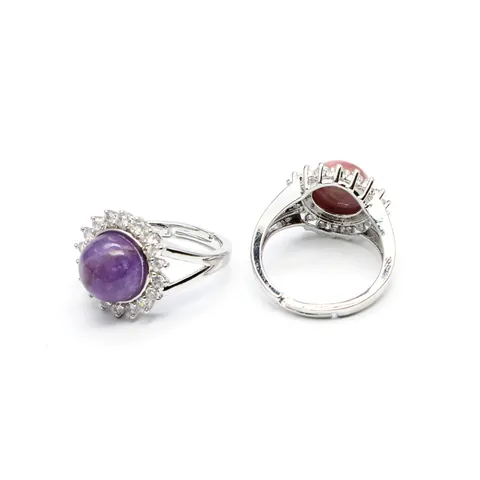 Crystal Jewelry Micro-Inlaid Open Adjustable Ring Natural Stone Halo Rhinestone Finger Ring For Women Men Fashion Accessories