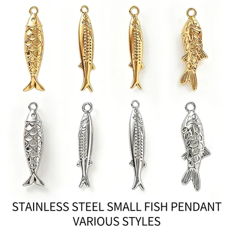 Colgantes de Pez de Acero Inoxidable Oro Plata Serie Marina Carpa Saury Charms para Collar Pulsera DIY Accesorios de Joyería