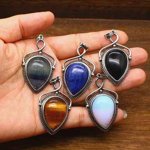 Natuursteen Waterdruppel Hanger Ketting Voor Vrouwen Vintage Minimalistisch Legering Vergulde Edelsteen Sieraden Dagelijks Cadeau Ketting