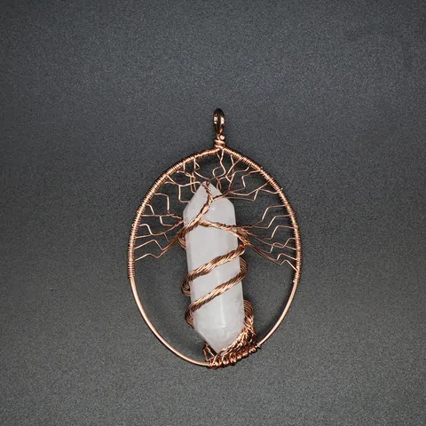 Handmade Wire Wrapped Tree of Life Hexagonal Column Crystal Pendant For Women Bohemian Natural Stone Healing Jewelry Necklace