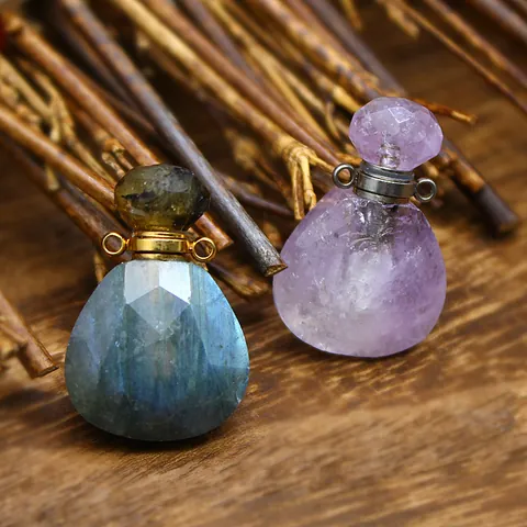 Natural Stone Faceted Water Drop Perfume Bottle Pendant Essential Oil Diffuser Vial Necklace Making Jewelry For Women Copper Accessories