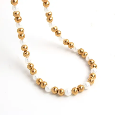 Collar de Cuentas de Acero Inoxidable de Moda para Mujer Chapado en Oro Plata Perlas Artificiales Gargantilla Joyería Regalo