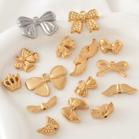 Edelstahl Gold Galvanisierte Kreuz Schleife Anhänger Charms Für DIY Schmuckherstellung Halsketten Armbänder Ohrringe Zubehör