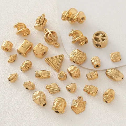 Stainless Steel Gold Plated Beads Crown Skull Musical Note Triangle Through Hole Beads DIY Jewelry Making Findings For Necklace Bracelet