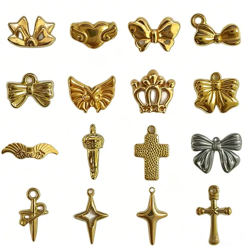 Edelstahl Gold Galvanisierte Kreuz Schleife Anhänger Charms Für DIY Schmuckherstellung Halsketten Armbänder Ohrringe Zubehör