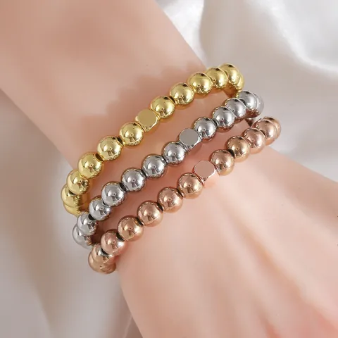 Pulsera de Cuentas Minimalista de Acero Inoxidable para Hombre Mujer Mezcla Cuentas Redondas y de Cubo Joyería de Moda Oro Plata Oro Rosa