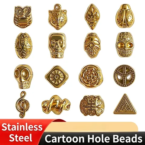 Stainless Steel Gold Plated Beads Crown Skull Musical Note Triangle Through Hole Beads DIY Jewelry Making Findings For Necklace Bracelet