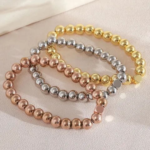 Pulsera de Cuentas Minimalista de Acero Inoxidable para Hombre Mujer Mezcla Cuentas Redondas y de Cubo Joyería de Moda Oro Plata Oro Rosa