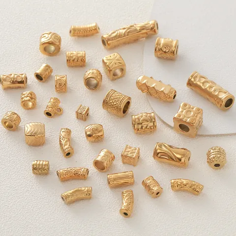 Stainless Steel Gold Plated Barrel Spacer Beads Mantra Relief Design Large Hole Beads DIY Jewelry Making Accessories