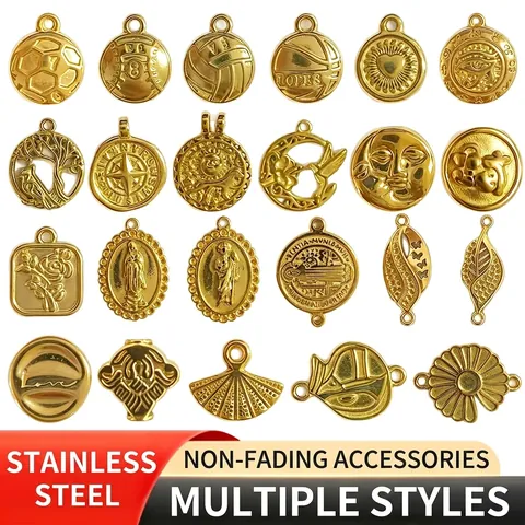 Edelstahl 18K Vergoldet Geometrisch Anhänger Sportball Porträt Lebensbaum Charms Für DIY Halskette Schmuckherstellung Zubehör