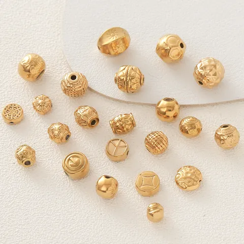 Stainless Steel Electroplated Gold Beads Spacer Beads For DIY Jewelry Making Multiple Vintage Patterns Round Barrel Beads