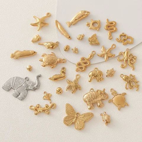 Edelstahl 18K Gold Beschichtet Tier Serie Anhänger Für DIY Schmuckherstellung Schmetterling Elefant Schildkröte Zubehör