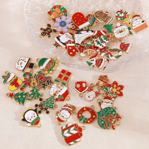 Edelstahl 18K Vergoldete Weihnachtsanhänger Für Die Schmuckherstellung DIY Öltropfen Weihnachtsmann Schneeflocke Baum Süßigkeiten Charms