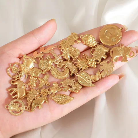 18K Vergoldeter Edelstahl Anhänger Charms Für DIY Halskette Armband Herstellung Blatt Elefant Feder Eule Sonne Schmuckzubehör