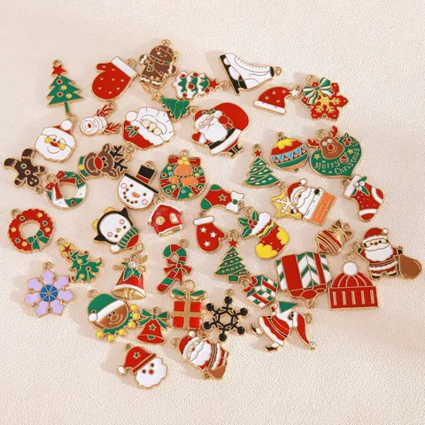 Edelstahl 18K Vergoldete Weihnachtsanhänger Für Die Schmuckherstellung DIY Öltropfen Weihnachtsmann Schneeflocke Baum Süßigkeiten Charms