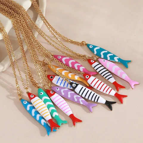 Edelstahl Marine Gestreifter Fisch Emaille Anhänger Halskette Für Damen Bunte Meerestier Choker Täglich Mode Schmuck Geschenk