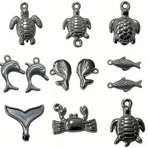 Edelstahl Meerestier Anhänger Gold Silber Galvanisiert Fischschwanz Meeresschildkröte Wal Delfin Seepferdchen Krabbe DIY Schmuck Charms