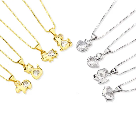 Edelstahl Chinesische Tierkreiszeichen Tier Anhänger Halskette Gold Silber Galvanisiert Strass Schlüsselbein Kette Schmuck