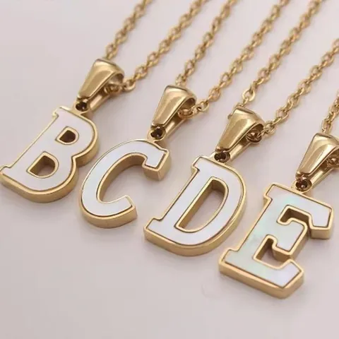 Edelstahl Muschel Buchstabe Anhänger Halskette Für Damen Vergoldet Minimalistische Initial Alphabet Charme Täglicher Schmuck
