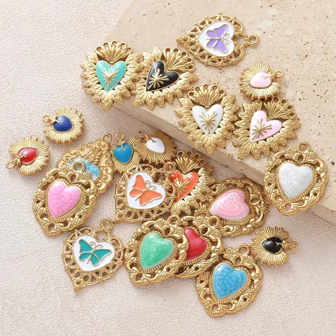 Vintage Edelstahl Vergoldet Herz Krone Schmetterling Emaille Anhänger Charms Für DIY Halskette Armband Schmuckherstellung Zubehör