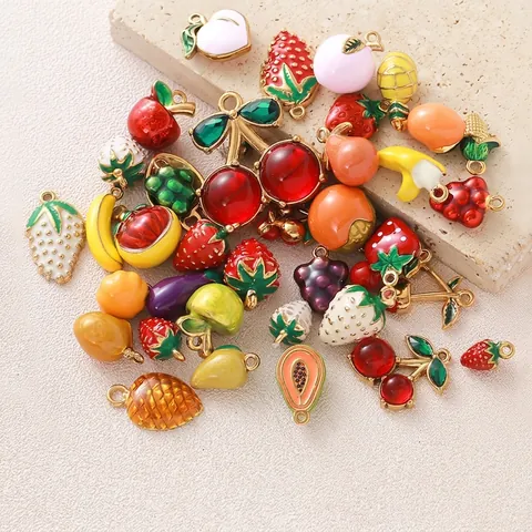 Edelstahl Vergoldet 3D Obst Serie Anhänger Tropföl Emaille Charms Für DIY Halskette Armband Schmuck Zubehör
