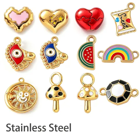 Vergoldete Emaille Anhänger Aus Edelstahl Herz Böser Blick Wassermelone Pilz Charms Für DIY Halskette Armband Schmuckherstellung