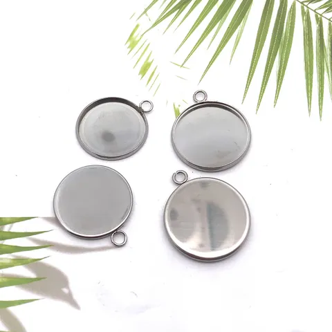 Stainless Steel Round Pendant Base Tray Welded Single Ring For DIY Time Gem Cabochon Jewelry Making Findings Minimalist Accessories