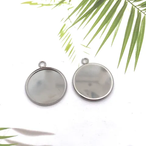 Stainless Steel Round Pendant Base Tray Welded Single Ring For DIY Time Gem Cabochon Jewelry Making Findings Minimalist Accessories