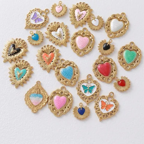 Vintage Edelstahl Vergoldet Herz Krone Schmetterling Emaille Anhänger Charms Für DIY Halskette Armband Schmuckherstellung Zubehör