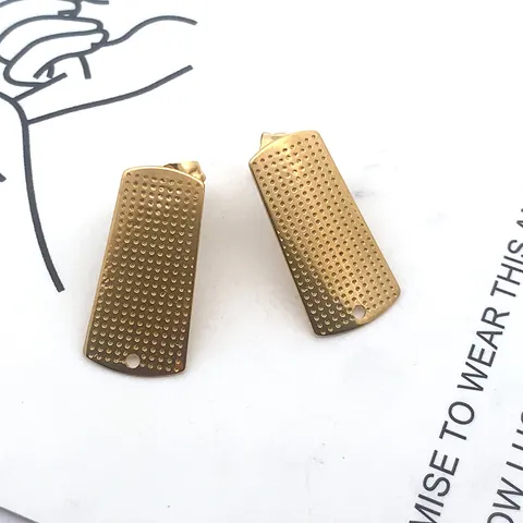 Stainless Steel Irregular Rectangular Stud Earring Findings Geometric Textured Gold Plated Earring Bases For DIY Jewelry