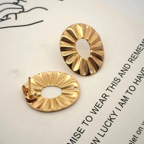 Stainless Steel Flower Earring Stud Findings DIY Jewelry Making Gold Plated Hollow Textured Metal Connector Parts Women