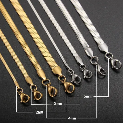 Unisex Hip Hop Edelstahl Flache Schlangenkette Halskette Gold Silber Galvanisiert Fischgrätenmuster Klinge Kette Choker Täglich Modeschmuck